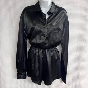 PrettyLittleThing ladies Black Shirt romper size 6 (NWT)